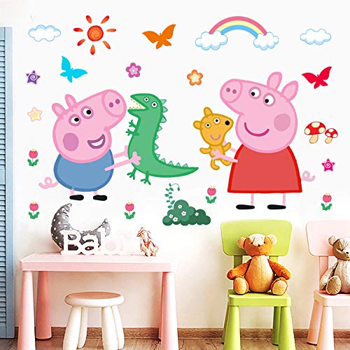 Utopiashi 3D Bande dessinée Rose Famille PVC Stickers Adhésif Peppa Pig Stickers Muraux Murale Home De