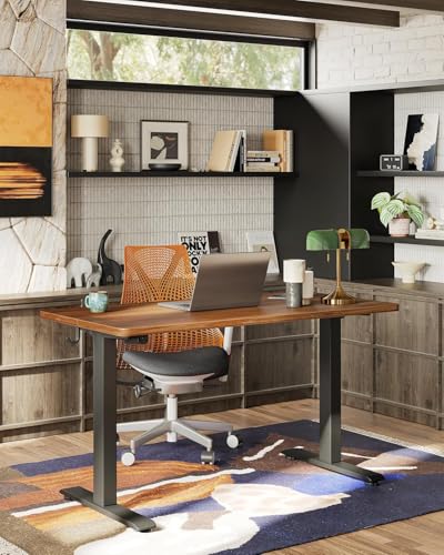 Image of TIQLAB Electric Standing Desk, Adjustable Height Stand up Desk, 63 * 24 Inches Sit Stand Home Office Table with Splice Board, Black Walnut