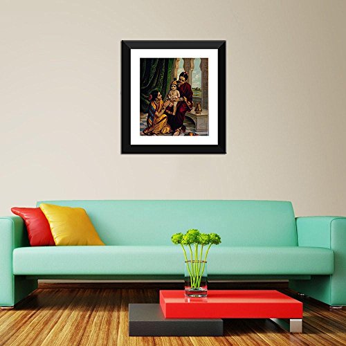 Image of Tallenge Infant Krishna Sitting On Yashodas Lap - by Raja Ravi Varma Small Poster Paper - Framed (12 x 9 inches)