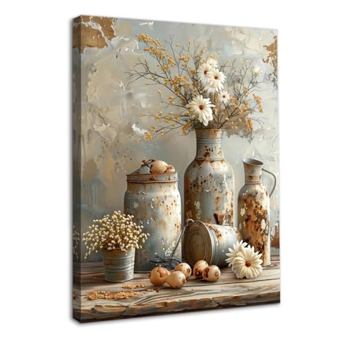 Art murale florale marguerite premium, cadre toile botanique vintage pour décoration raffinée