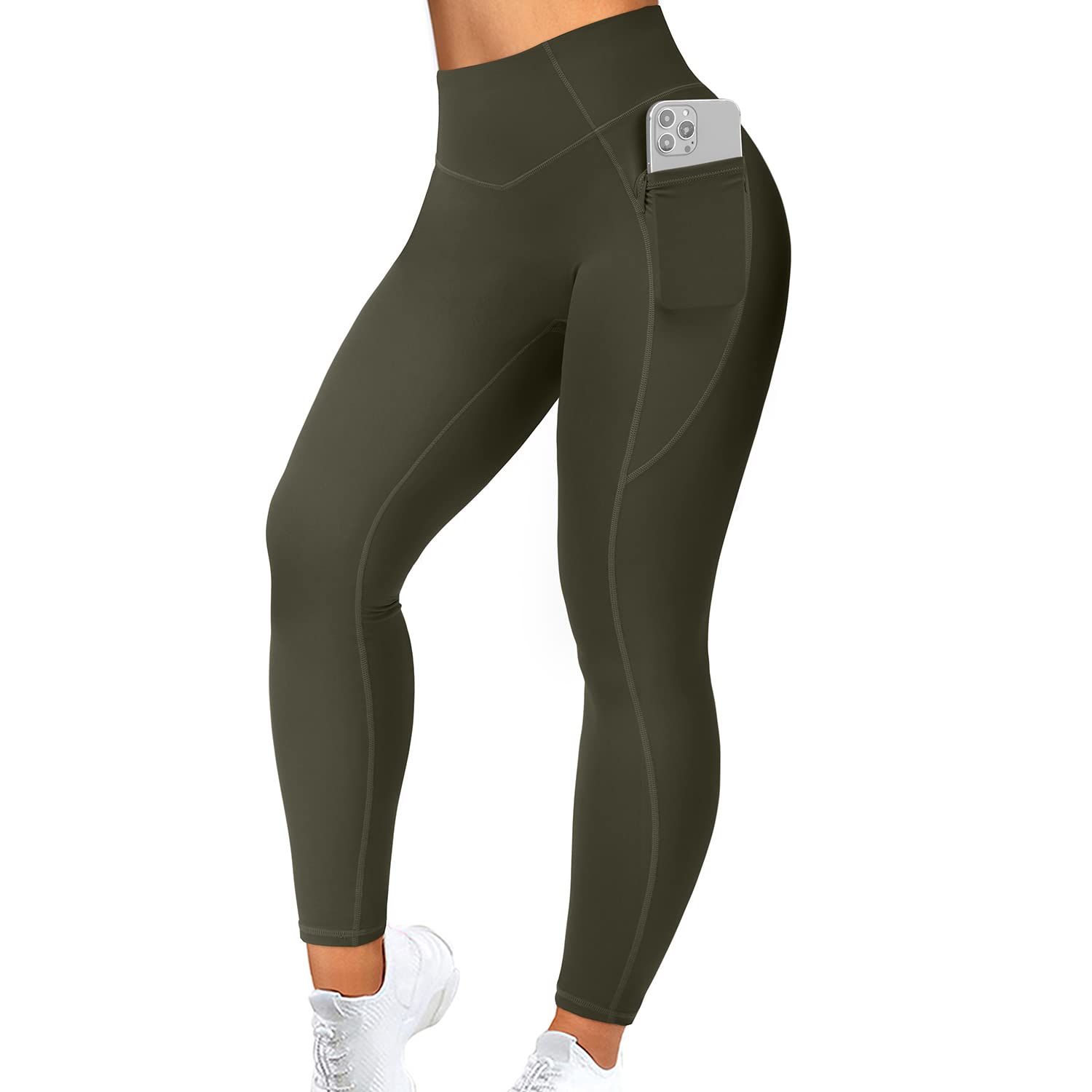 RUUHEE Women V Cross Waist Reflective High Waisted Crossover Leggings with Pockets Yoga Pants