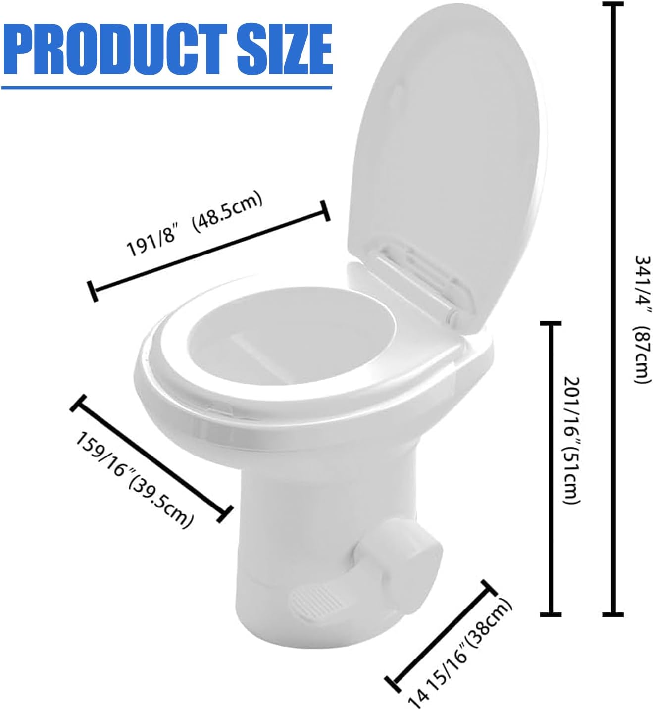 RV Camper Toilet with Foot Pedal Gravity Flush 20" Commode High Profile Motorhome Caravan Travel Camping White