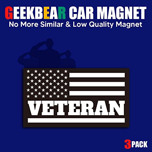 Geekbear American Flag Veteran Car Magnet (Black, 3 Pack) - Reflective Waterproof Magnetic Sign - 7 X 4 In #TOP1