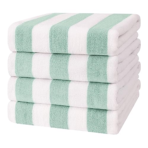 Cotton Paradise, Cabana Stripe Beach Towels 4 Packed, 30x60 inches Extra Large Pool Towels, Soft Absorbent Quick Dry, Mint