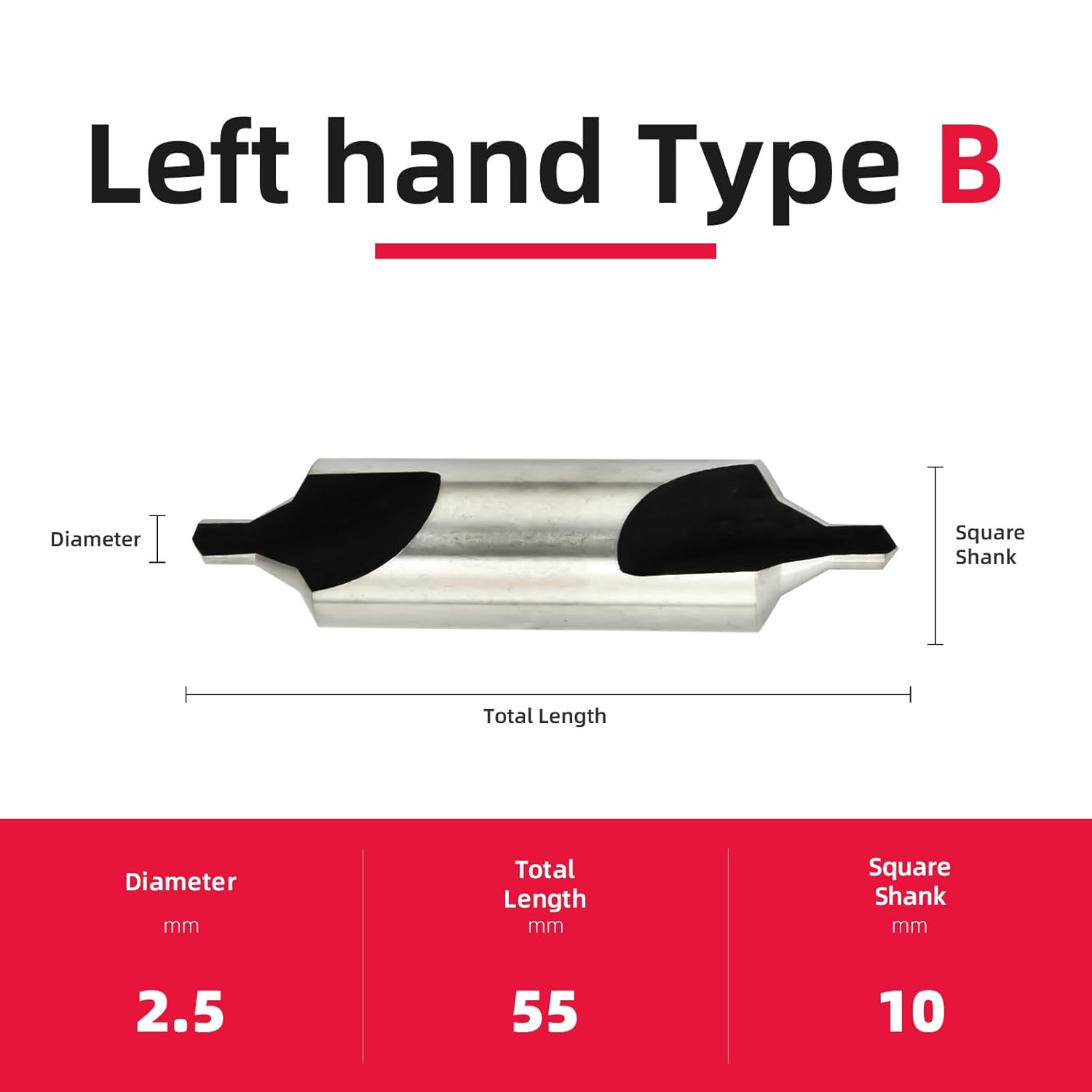 10pcs B2.5 Left-Hand Centre Drill HSS 60-Degree Angle Centre Drill Bit,DRINYOUNG (Type A/B Left-Handed, B2.5 10pcs)