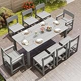 Jocoevol 9 Piece Patio Dining Sets for 8 HIPS Outdoor Dining Table Set with Umbrella Hole Table and 8 Chairs Furniture for Backyard Poolside Garden, Grey