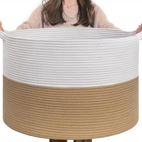 Image of INDRESSME XXXLarge Jute Rope Basket 21.7" x 21.7" x 13.8" Woven Baby Laundry Baskets for Blankets Toys Storage Basket with Handle Comforter Cushions Storage Bins Thread Laundry Hamper