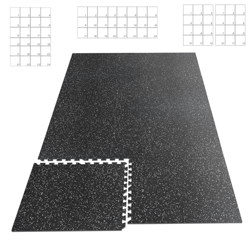 HAPBEAR 0.56'' Thick 12 Pcs 48 Sq Ft Exercise Equipment Mats - High-Density Rubber Top EVA Foam Interlocking Mats, 24x24in Tiles, Heavy-Duty Treadmill Mat for Hardwood Floors, Home Gym Mat 2