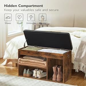 Hoobro shoe storage bench with padded cushion entryway bench with flip open storage box and adjustable shelf shoe rack with hidden compartment for entryway living room rustic brown bf40hx01  urban country home decor