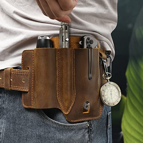 Jack&Chris Leather EDC Multitool Sheath for Belt, EDC Belt Organizer for Leatherman Tools, EDC Pocket Organizer for Men with Pen Holder, Key Fob, Flashlight Sheath, Brown, JC302-8 - Thumbnail 5