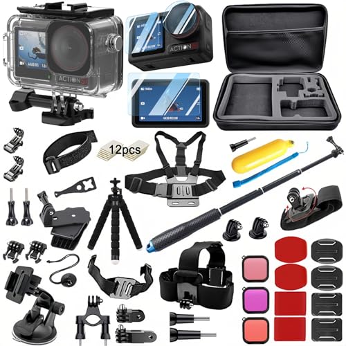 BMUUPY Accessories Bundle for DJI Osmo Action 5 Pro Action 4/3 Waterproof Housing Case Diving Silicone Cover Glass Screen Protector Film Whole Kit