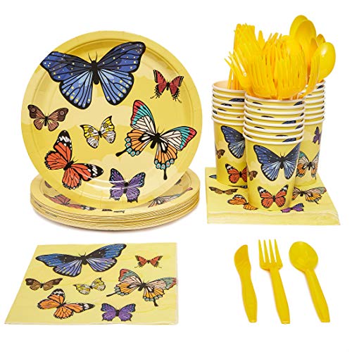 Blue Panda Butterfly Birthday Party Supplies Pack - Serves 24 - Includes Knives