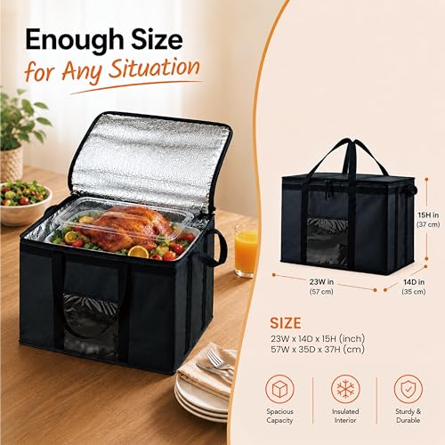 Image of NZ home Insulated Bags for Food Delivery (3XL) Grocery Shopping Cooler Bag, Pizza Delivery, Hot & Cold Catering Tote, Reusable, Foldable & Heavy Duty (Orange)