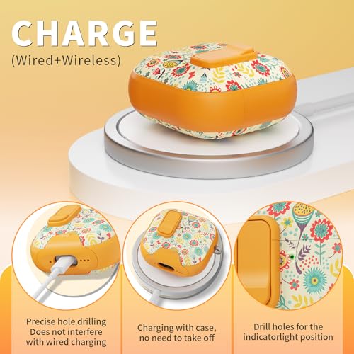 Image of for AirPods 4 Case with Safty Lock & Phone Stand,Cute Floral Pattern Style