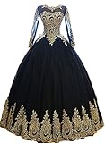inmagicdress Women Ball Gowns Gold Lace Appplique Quinceanera Dresses Long Sleeves Prom Dresses IMG217