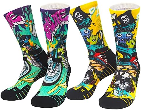 JDQ 2 Pairs Novelty Funny Socks - Holiday Warm Soft Winter Socks Cool Crazy Graffiti Art Cute Hip hop Athletic Crew Tube Socks Gift Men Women Teen- M