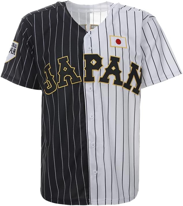 Miniatura 2 de ZXCVB Camiseta de béisbol japonesa de manga corta para hombre, color negro y blanco, con costuras S-XXXL