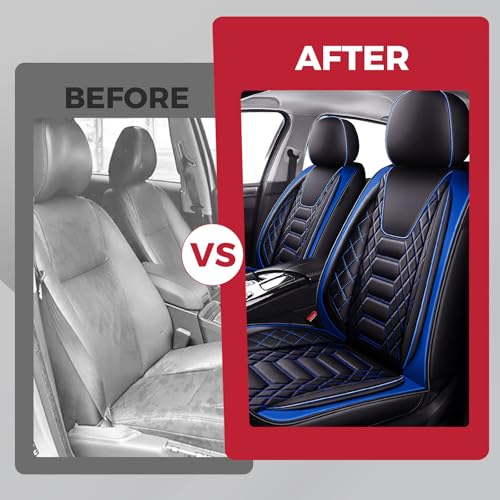 Image of FREESOO Universal Front Seat Covers Leather Airbag Compatible Black Blue