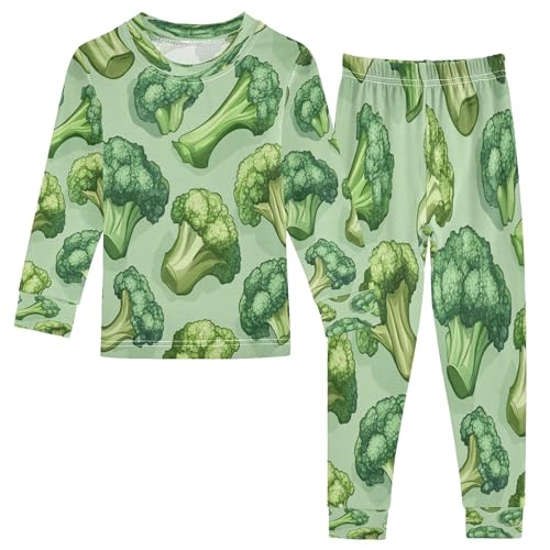 Vozoza Food Broccoli Green Pajama Sets Long Sleeve Top with Pants Cotton Soft Sleepwear 2 Piece Pjs Set Size 3T