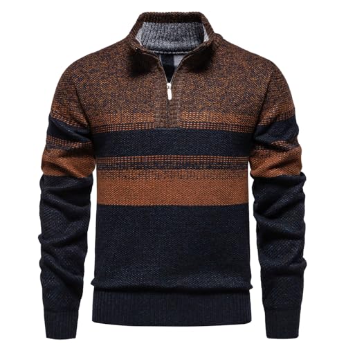 Mens Sweate Quarter Zip Striped Pullover Color Block Knit Sweaters for Men, Long Sleeve Casual Polo Sweatershirt2