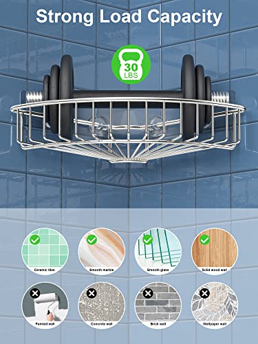 Image of SMARTAKE 2-Pack Corner Shower Caddy, SUS304 Stainless Steel, Wall Mounted Bathroom Shelf with Adhesive, Storage Organizer for Toilet, Dorm and Kitchen (Silver)
