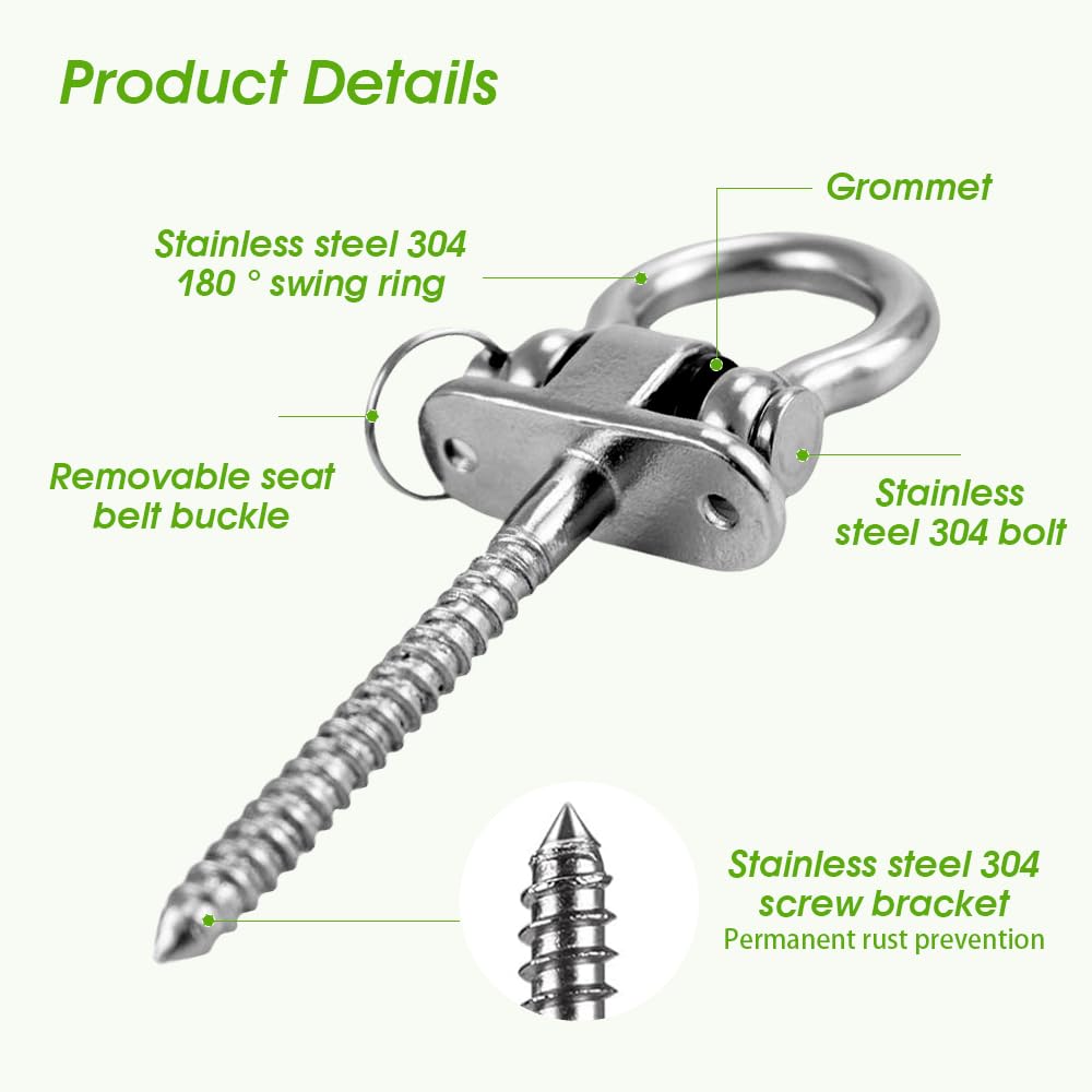 Ganci Soffitto Per Altalene 2 Pezzi | Acciaio Inox 304 | Portata 450kg | Girevoli 360° | Per Amache, Sedia Sospesa, Sacchi Da Boxe - Foto 11