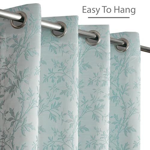 Image of FRESH FROM LOOM Light Blocking 80% Room Darkening Floral Eyelet Curtain 7 Feet Long Door & Window | Heavy Jari Premium Luxury Material | Double Stitch | Fade Resistant Parda (7feet, Aqua, 1pc only)