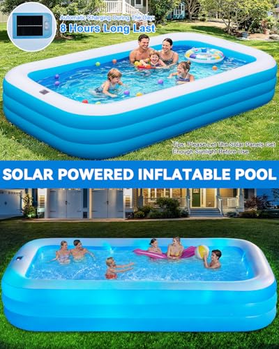 Image of Large Inflatable Pool for Adults,130 inch x 72 inch x 22 inch Thickened Blow Up Pool with Lights & Pump, 7 Color Changed Durable Above Ground Family Swimming Pool for Backyard Outdoor Garden