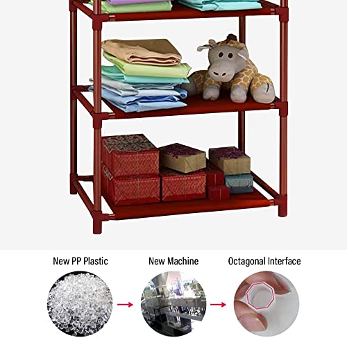 Image of COROID Digital Printed Multipurpose 6 Shelve Wardrobe,Foldable,Collapsible Fabric Wardrobe Organizer for Clothes Drawers Portable Wardrobe Clothing Space Saving Wardrobe (3-Layer, Brown)