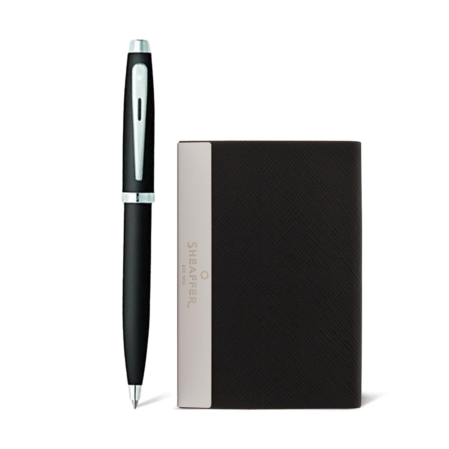 Sheaffer Gift Set 100 Ballpoint Pen with Business Card Holder Matte Black with Chrome Trims | Premium Pen Gift Set