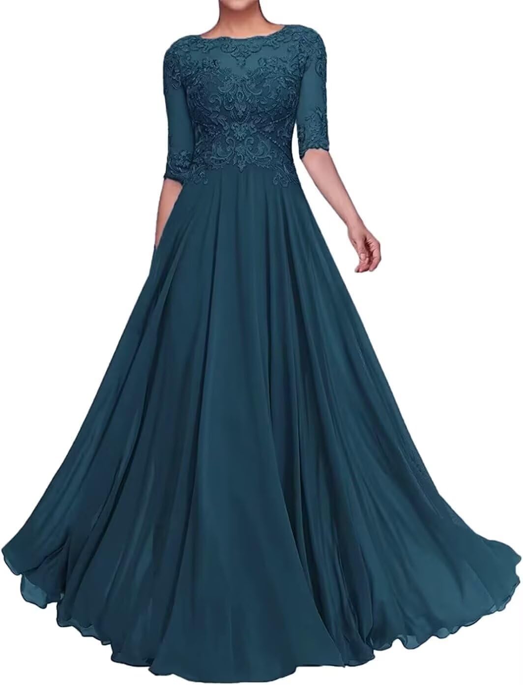 Womens Chiffon Mother of The Bride Dresses for Wedding with Lace Appliques A-Line Groom Dress Formal Party Gowns