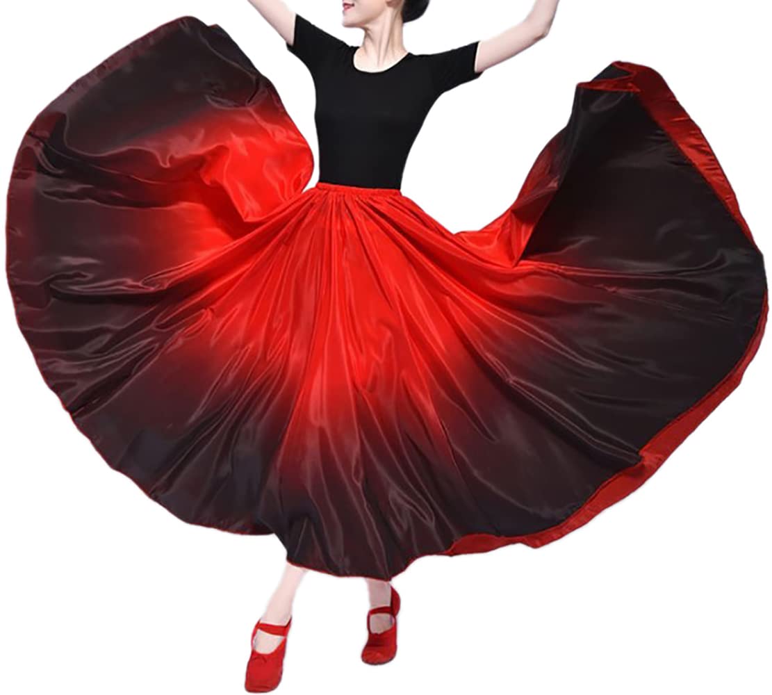Whitewed Deux Tons Couleur Satin Adulte Flamenco Gypsy Paso Doble Costume De Danse De Ballet Espagnol Jupe Femme