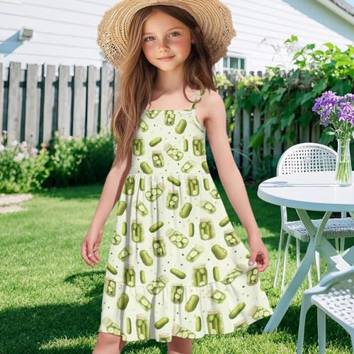 Girls Spaghetti Straps Dress Summer Spring Dress Kids Causal Midi Swing Dresses for Girls Holiday Clothes,3-14Y3