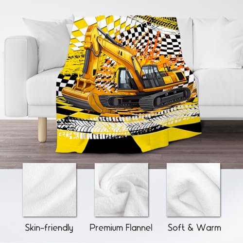 Kids Blanket Gifts, Construction Truck Blankets for Boys, Excavator Throw for Men Adults, Soft Plush Throw for Car Lovers, 60"x80"