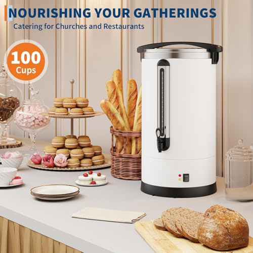 Image of 100-Cup (14L / 3.8 Gallon) Commercial Coffee Urn - Stainless Steel Electric Hot Beverage Dispenser with Double-Wall Insulation, Ideal for Weddings, Parties, Catering, and Buffets