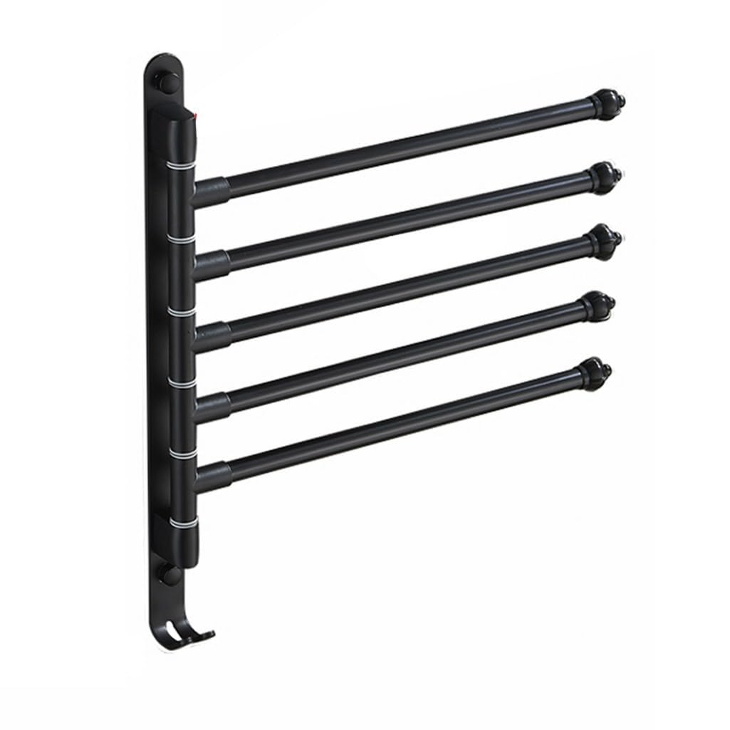 LMYSXAOZ Modern Black Swivel Towel Rack Bar Rails for Bathroom, Wall Mounted Folding Arm Swing Out Hand Hanger Holder Space Saving Laundry 5Bars