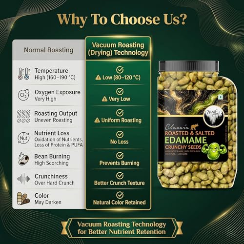 Image of Forest Found Roasted & Salted Edamame (500g) Beans | 46% High Protein & 14% Fiber | Oil-Free Vacuum Roasted Crunchy Seeds | Low Carb, Plant-Based Protein Healthy Snack | Young Green Soybeans