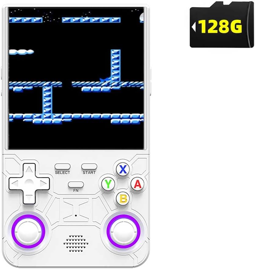 R36 Ultra Retro Handheld Game Console 4-inch Open-Source Linux System 128GB Portable Video Game Console with RGB Joystick Pocket Game Player Support WiFi Christmas & Birthday Gifts (White)