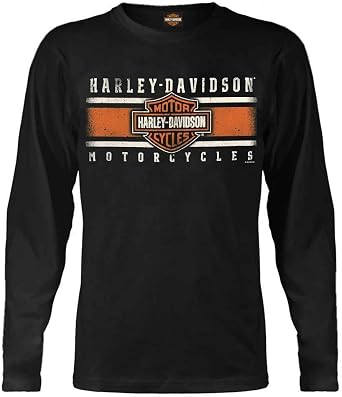 Harley-Davidson Mens Custom Iconic B&S Long Sleeve Crew-Neck Shirt - Black