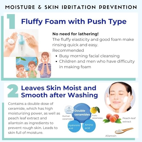 FANCL Espuma de limpeza úmida pura – limpador facial japonês, sabonete facial, espuma de espuma luxu