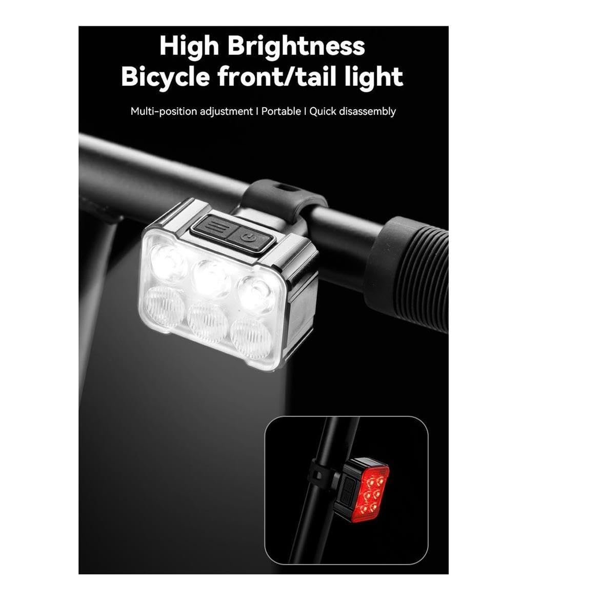 Juego de Luces LED Recargables for Bicicleta: Faro y luz Trasera Brillantes
