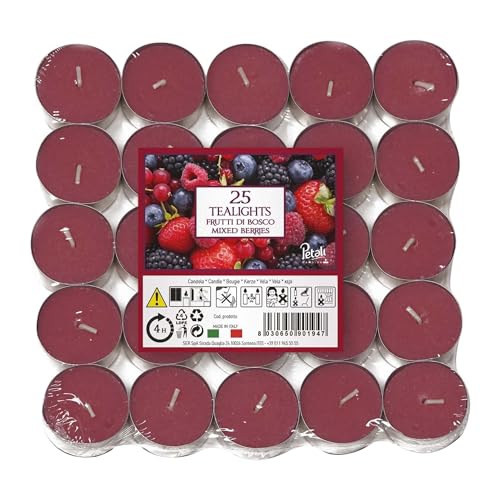 Prices Petali Brand Scented Tealights | 25 Pack Tealights 4 Hour Burn Time | Available in Multiple Scents (Mixed Berries)