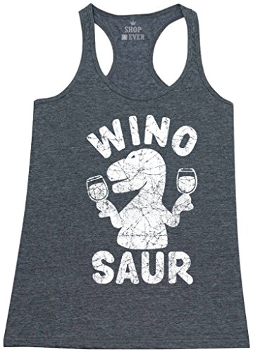 Shop4Ever® Wino Saur Women's Racerback Tank Top Funny Tank Tops Large Charcoal 0