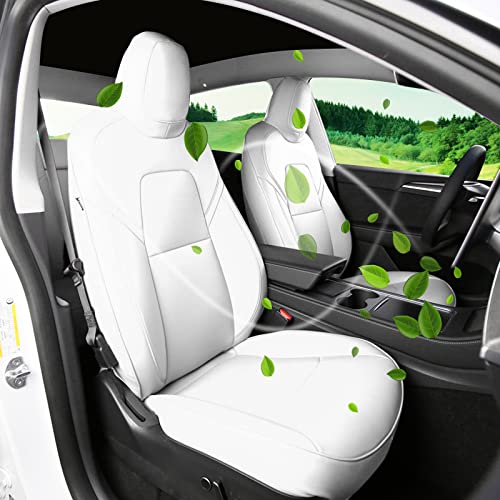 Basenor Tesla Model Y 5-Seater Cover White Leather Car Seat Cushion Protector Custom Fit For Tesla Model Y 2020 2021 2022 2023 White #TOP6