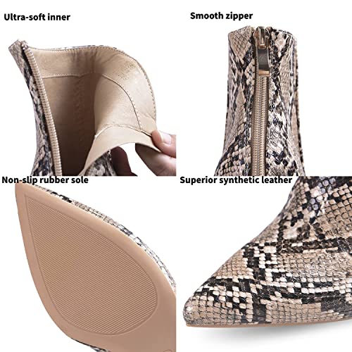 Elisabet Tang Women Heeled Ankle Booties,Sexy Pointed Toe 4.3 Inch Stiletto High Heel Fashion Ankle & Bootie With Back Zipper Dress Evening Party Boots Shoes Brown Snakeskin Matte Size 8.5 #TOP2