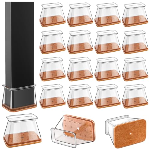 Chair Leg Floor Protectors Rectangle, 16Pcs Silicone Felt Furniture Leg Pads Caps Covers for Hardwood Floors,No Noise and No Scratches(Fit Length:28-38mm,Width:19-25mm)