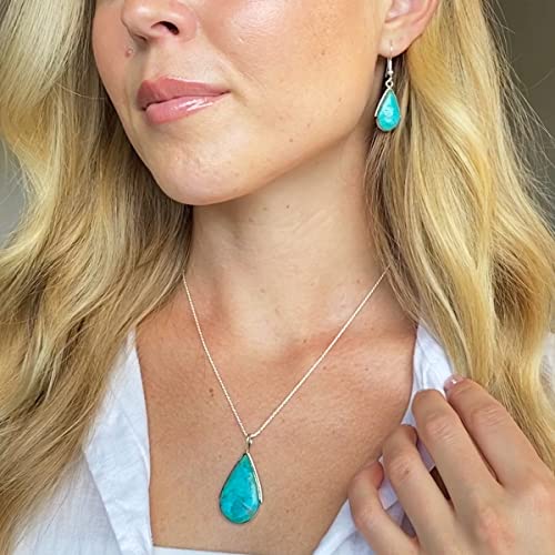 925 Sterling Silver Matching Pendant & Earrings Set with Genuine Turquoise 20" Necklace (Turquoise) - Image 3