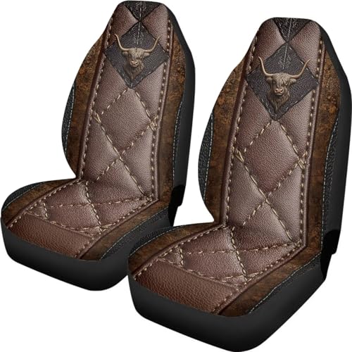 Housse de sieges auto pour camion et voiture élastique 52X138Cm motif cuir de vache 2 pièces