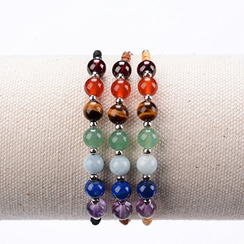 Cherry Tree Collection Natural Gemstone Chakra Bracelet | Adjustable Size Nylon Cord | 6Mm Beads, Silver Spacers | 5.0-6.5" Womens/Girl/Childs (Black-Small) #TOP2