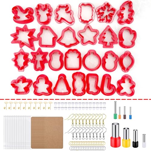ZEMRTWAY Christmas Polymer Clay Cutters, 144 Pieces Clay Cutters Kit for Earrings Making, Christmas Clay Cutters for Earrings Making